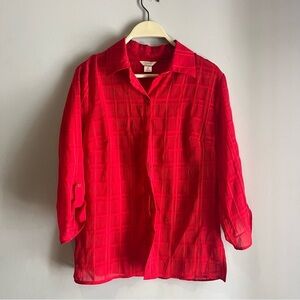 Red 3/4 Sleeve textured button up women’s Medium Christopher & Banks